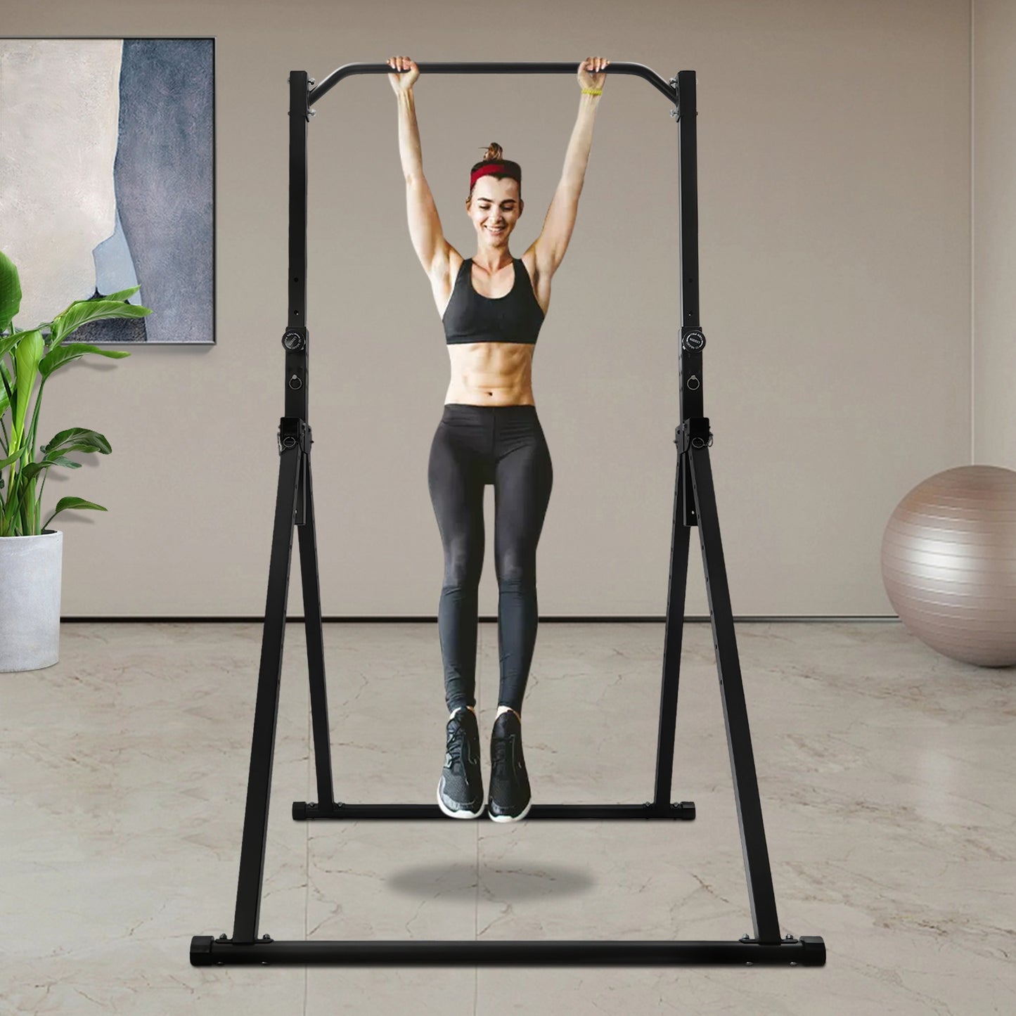 Pull-up Bar – Optrekstang – Klimstok – Fitnessstang – Krachtstation – Verstelbaar 1,75-2,30 m – Robuust Tungsten Staal – Vrijstaand & Inklapbaar – Zwart