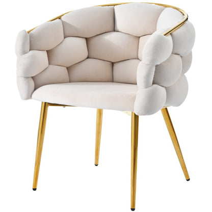 Accentstoelen – Eetkamerstoelen – Fauteuils – Woonkamerstoelen – Bureau Stoelen – Set Van 2 – Beige Bouclé Stof – Gouden Metalen Poten – Geen Montage Nodig – Gemakkelijk Schoon Te Maken