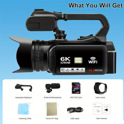 Vlogcamera – Compactcamera – Videocamera – Fotocamera – Vlogging Camera – 6K Ultra HD Video – Nachtzicht & 18x Digitale Zoom – 64MP – Touchscreen – Wifi – Inclusief Microfoon & Afstandsbediening – Zwart