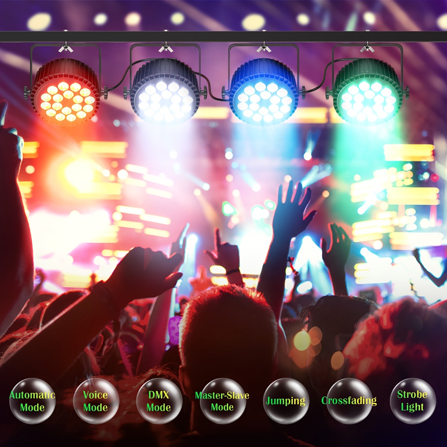 RGBW LED PAR Spotlights – DJ Verlichting – Podiumlampen – Discolampen – Stage Lights – Set van 4 – 270W Krachtige RGBW LEDs – Multi-mode DMX Bediening