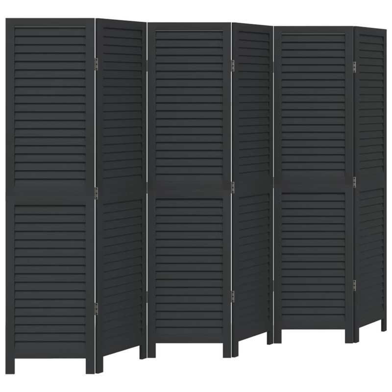 6-Panel Black Paulownia Wood Room Divider Screen - Sleek, Modern Design for Privacy in Offices, Bedrooms, Living Rooms