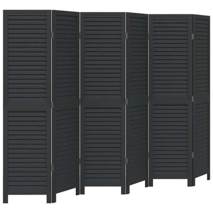 6-Panel Black Paulownia Wood Room Divider Screen - Sleek, Modern Design for Privacy in Offices, Bedrooms, Living Rooms
