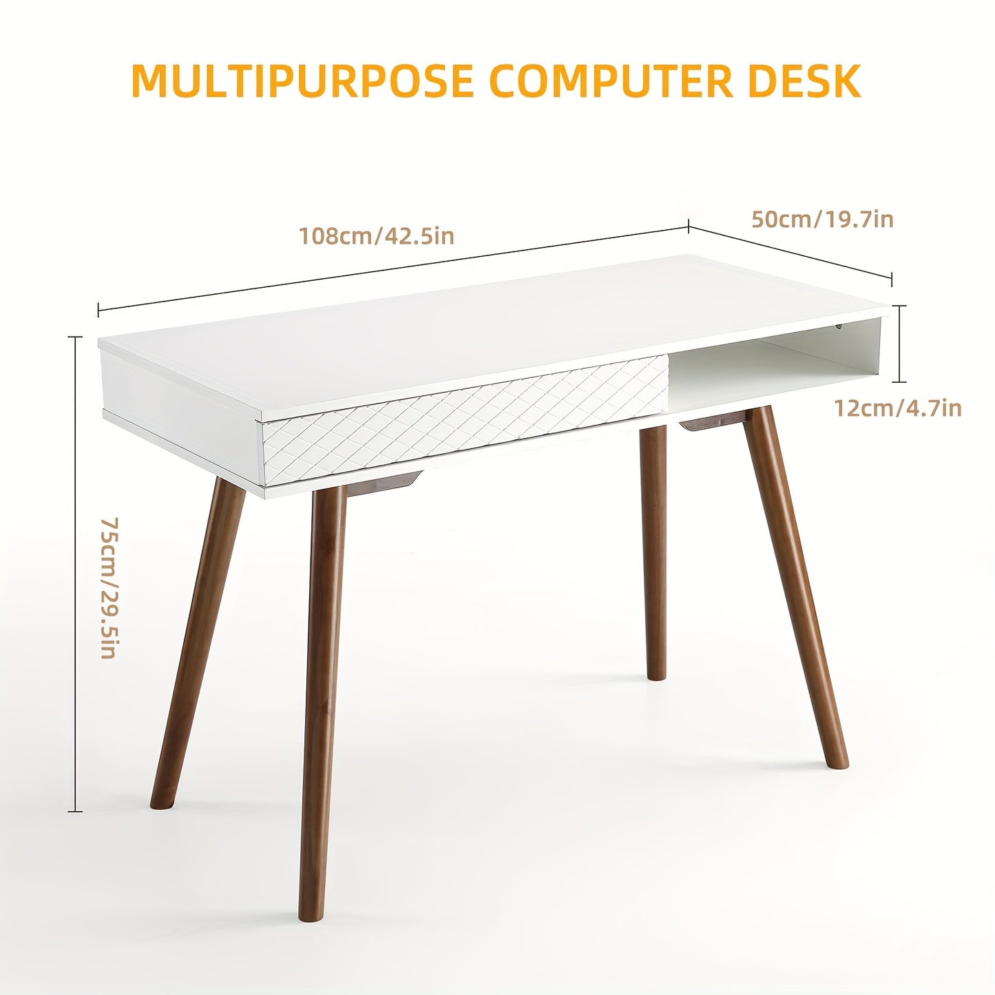Bureau – Computertafel – Werkplek – Schrijftafel – Bureaumeubel – Modern Minimalistisch – Wit Metaal – Lade & Open Opbergruimte – 106,7 x 68,6 cm – Compact Ruimtebesparend Ontwerp - Wit