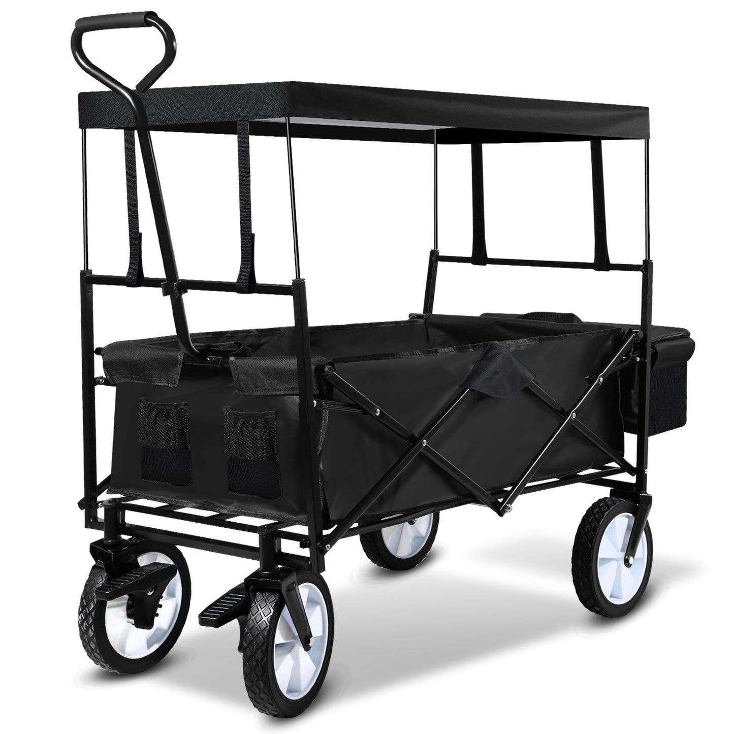 Transportwagen – Vouwkar – Handkar – Tuinkar – Strandkar – Inclusief Beschermend Dak – Stevig Stalen Frame – Zwart