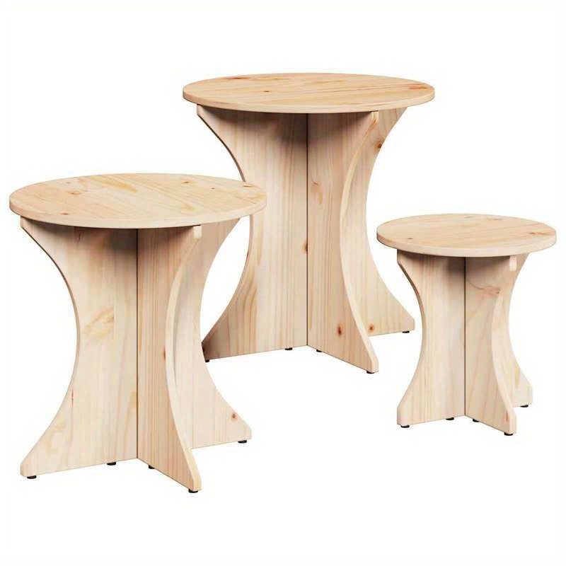 Coffee Table 3pcs Natuurlijk 46 X 46 X 47 Cm Solid Pine Wood Practical, Removable, Suitable for All Seasons