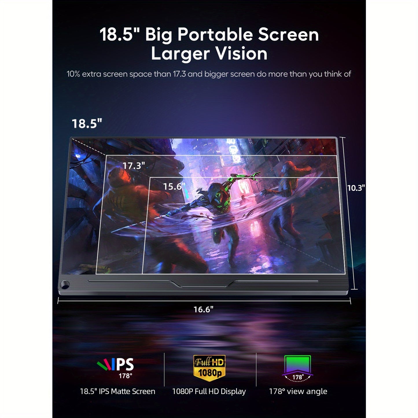 Portable Monitor – Monitor voor Laptop – Extra Scherm Laptop – Draagbaar Beeldscherm – Mini Monitor – 18,5 inch – 120Hz verversingssnelheid – 100% sRGB HDR ondersteuning