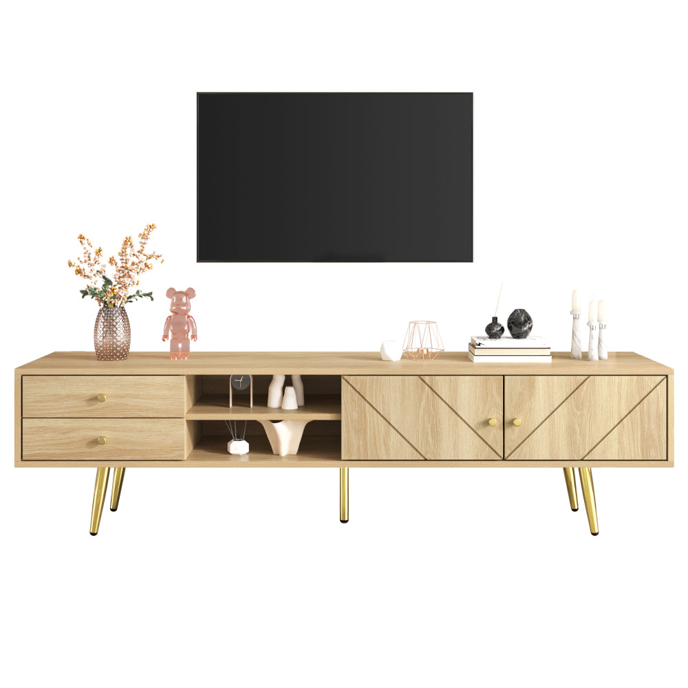 Tv Meubel – TV Kast – TV Stand – Tv Dressoir – Houten Tv-meubel – Modern Design – Gouden Accenten – 160 cm Breed – Met Laden en Schuifdeuren