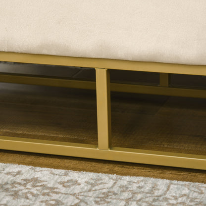 Opbergbank – Zitbank – Opbergbox – Halbank – Opbergkist – Fluwelen Bekleding – Steviele Stalen Poten – 110x44x49 cm – Beige