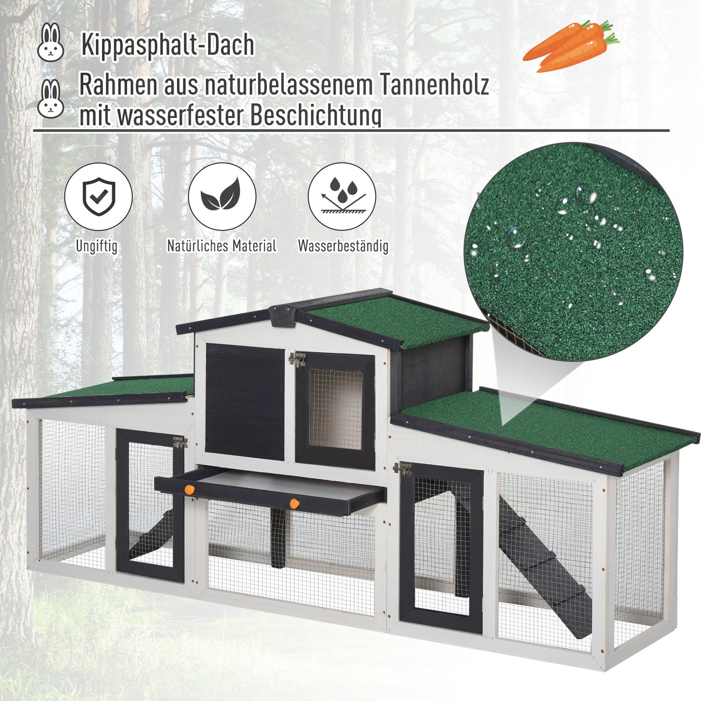Buitenverblijf Kleine Huisdieren – Dierenren – Knaagdierkooi – Houten Konijnenhok – Caviaverblijf – Wit Groen – Weerbestendig Vurenhout – Twee Ruime Buitenrennen