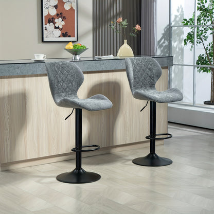 Barkrukken – Barstoelen – Keukenkrukken – Counterstoelen – Barkruk Set 2 – Donkergrijs – Verstelbare Zithoogte – 360° Draaibaar Met Chenille Bekleding