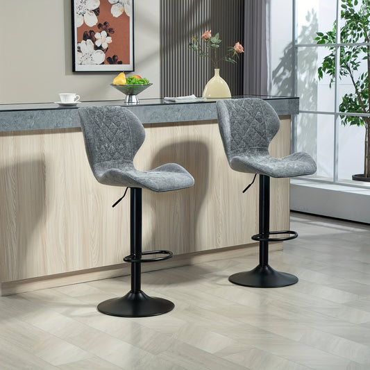 Barkrukken – Barstoelen – Keukenkrukken – Counterstoelen – Barkruk Set 2 – Donkergrijs – Verstelbare Zithoogte – 360° Draaibaar Met Chenille Bekleding