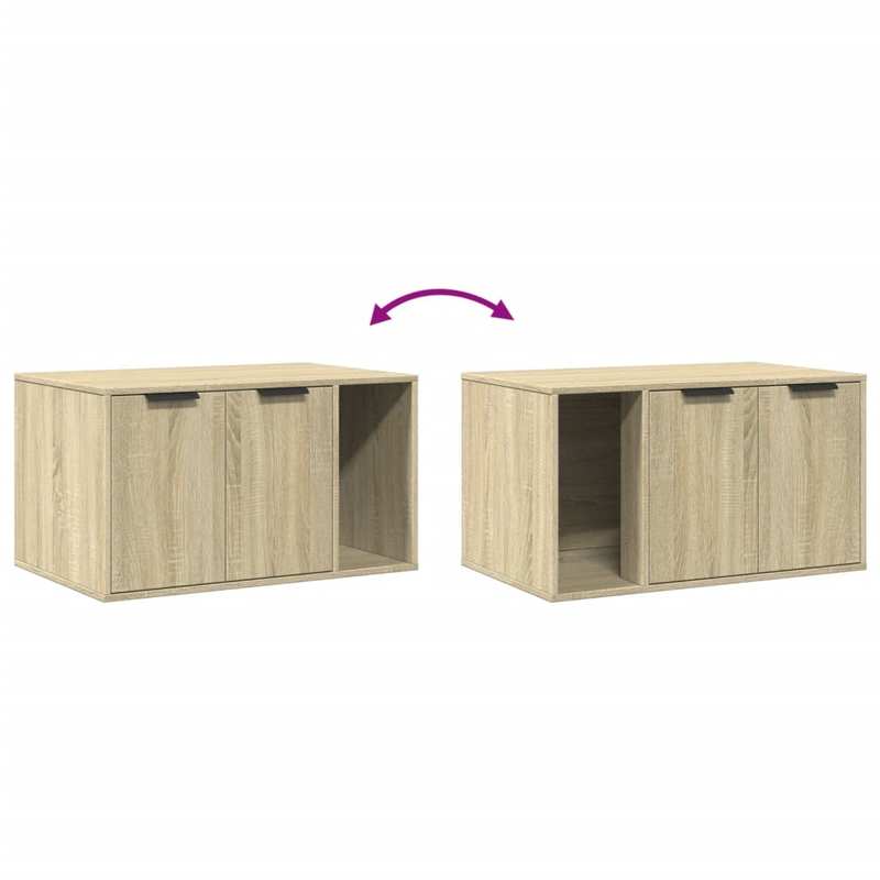 Kattenbakmeubel – Kattenbak Kast – Kattenbak Verbergmeubel – Kattenbak Organizer – Kattenbak Opbergmeubel – Sonoma Oak – 80x50x45 cm – Duurzaam Hout – 2 Toegangsopeningen
