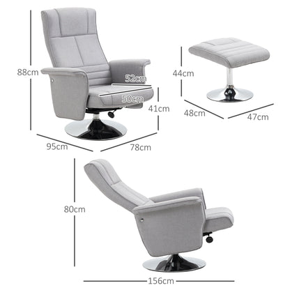 Massagestoel – Relaxstoel – Ontspanningsstoel – Massagefauteuil – Stoel Met Voetenkruk – Verstelbare Rugleuning – Compacte Afmetingen 78x95x88 cm – Lichtgrijs