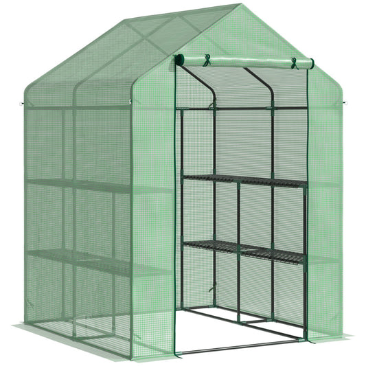 Kweekkas – Broeikas – Tuinkas – Plantenkas – Mini Kas – Loop-in Design – 8 Planken – Gepoedercoat Stalen Frame – Waterdichte UV-bestendige PE Hoes – Groen