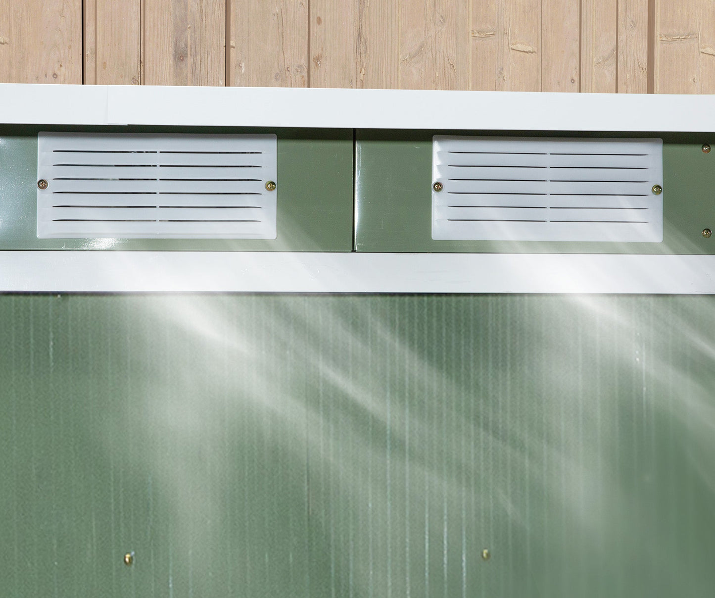 Steigerhuisje – Tuinkast – Tuinhuisje – Opbergschuur – Tuinberging – Gegalvaniseerd Staal – Ventilatieramen en Schuifdeur – 213x130x159/172 cm – Weerbestendig Groen