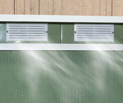 Steigerhuisje – Tuinkast – Tuinhuisje – Opbergschuur – Tuinberging – Gegalvaniseerd Staal – Ventilatieramen en Schuifdeur – 213x130x159/172 cm – Weerbestendig Groen