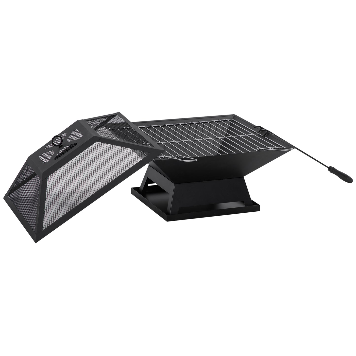 Vuurschaal – Vuurkorf – Buitenhaard – Sfeerhaard – BBQ Vuurpot – Roestvrij Staal – 45x45x34 cm – Inclusief Vonkenscherm en Vuurmand