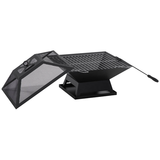 Vuurschaal – Vuurkorf – Buitenhaard – Sfeerhaard – BBQ Vuurpot – Roestvrij Staal – 45x45x34 cm – Inclusief Vonkenscherm en Vuurmand