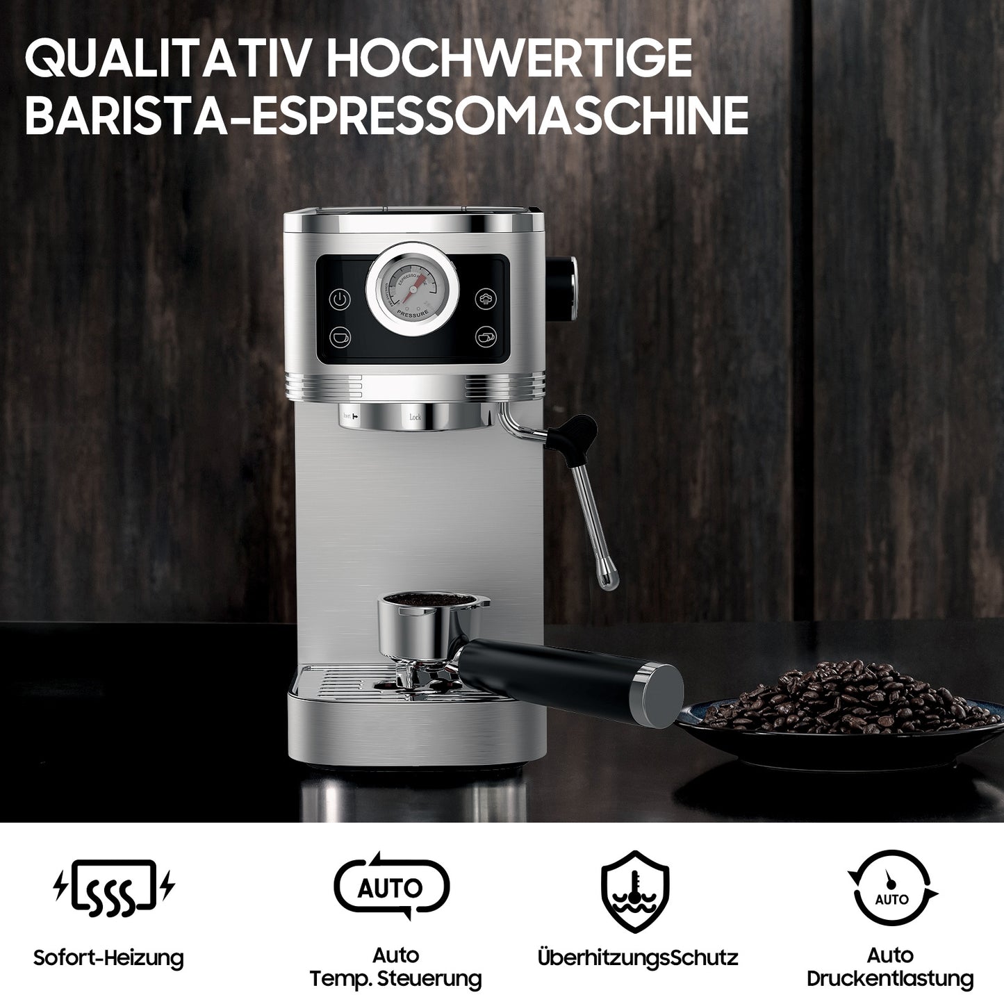 Espressomachine – Koffiezetapparaat – Koffiemachine – Halfautomaat – Compacte Espressoapparaat – 20 Bar Pomp – Roestvrijstalen Melkschuimer – 1350W Vermogen – 1,3L Waterreservoir