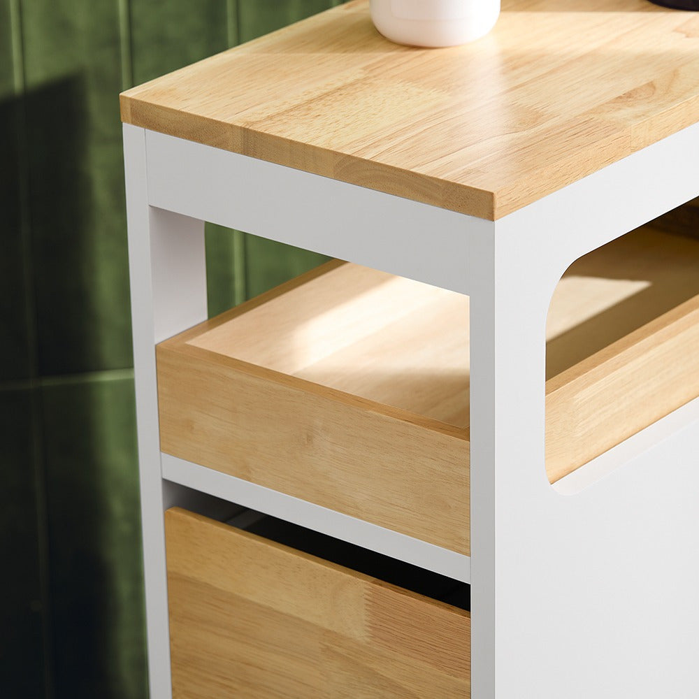 Badkamerkast – Badkamermeubel – Opbergkast – Kolomkast – Ladekast – Compact 65x23x82 cm – MDF Met Bamboe Blad
