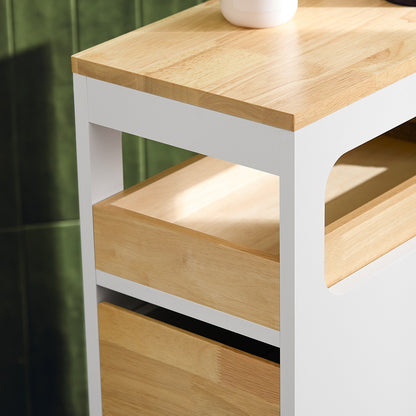 Badkamerkast – Badkamermeubel – Opbergkast – Kolomkast – Ladekast – Compact 65x23x82 cm – MDF Met Bamboe Blad