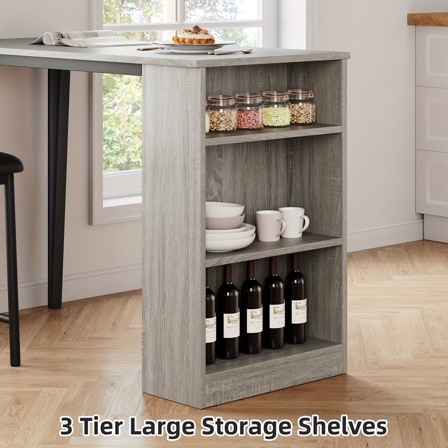 Eettafelset – Uitklapbare Tafel – Keukenstoel – Bartafel – Diningset – Compact Design – 3 Open Planken – Grijs