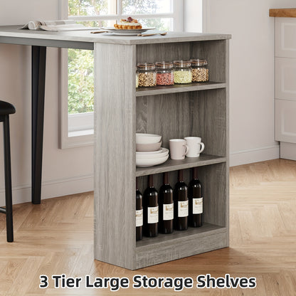Eettafelset – Uitklapbare Tafel – Keukenstoel – Bartafel – Diningset – Compact Design – 3 Open Planken – Grijs
