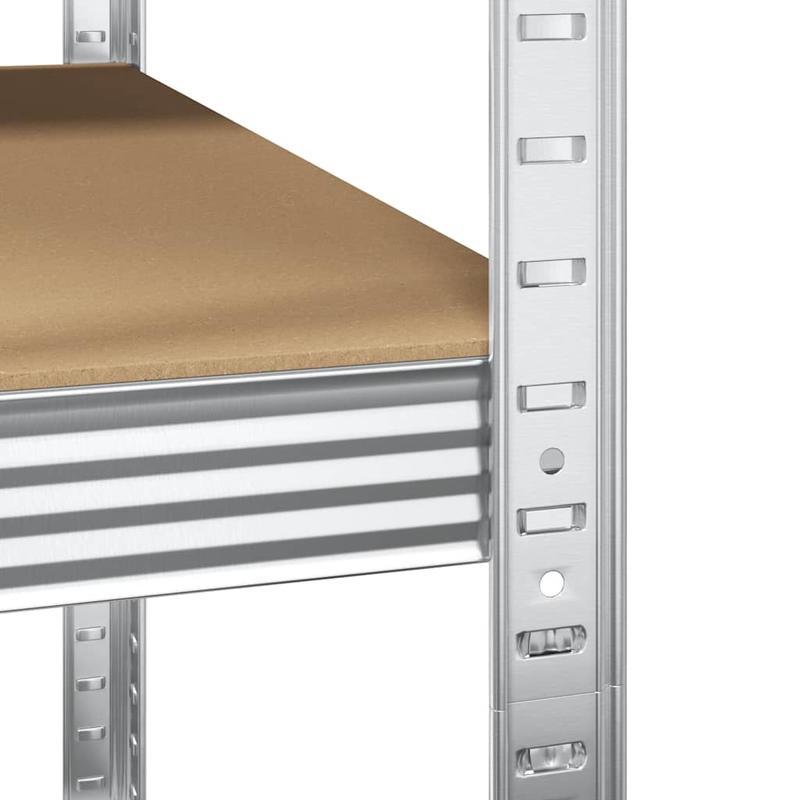 Corner Shelf with 5 Shelves Silver Steel & Wood Material Steel Frame Storage Rack, Garage Storage Rack, Suitable for Living Room, Kitchen, Bathroom, Home, Lobby, Courtyard, Corner Shelves