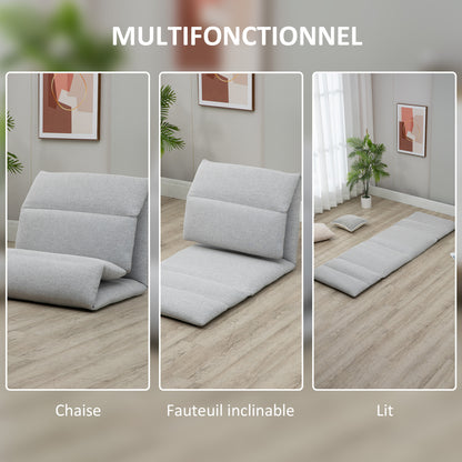 Vloersofa – Loungestoel – Fauteuil – Relaxstoel – Slaapstoel – Verstelbaar in 5 standen – Polyester linnenlook bekleding – Compact formaat 72x71x60 cm – Grijs