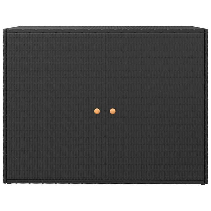 Large Storage Box with Double Doors - Heavy-Duty Poly Rattan Garden Cabinet, 100x55.5x80cm, All-Weather  Plastic Construction with Golden Hinges & Black Finish for Patio, Porch, Garage, Balcony - Multi-Purpose Storage Unit, R