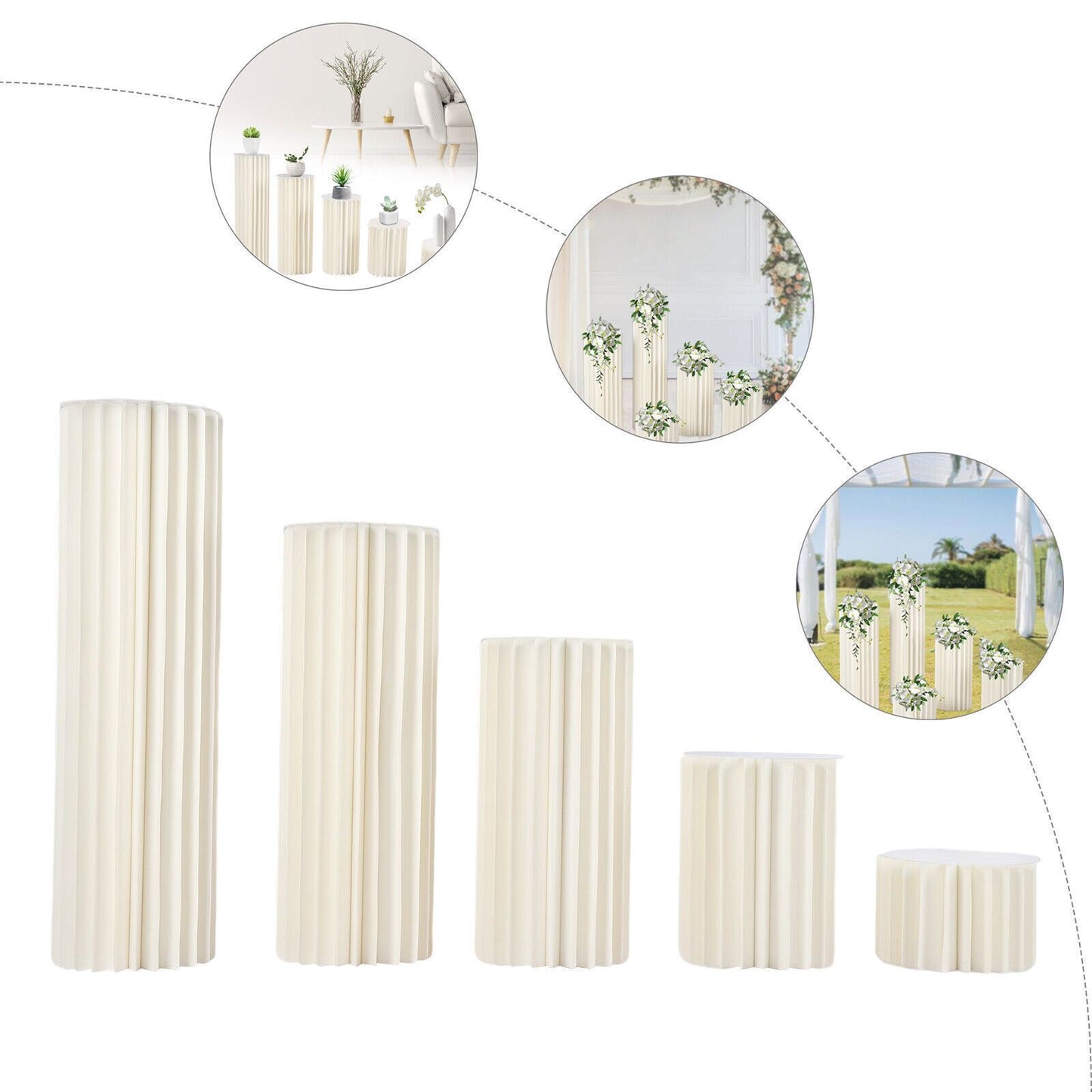 Tafeldecoratie – Bloemendisplays – Tafelstukken – Bruiloftdecoratie – Feestdecoratie – Set van 5 – Stevig Honingraatkarton – Verschillende Hoogtes 20-100 cm