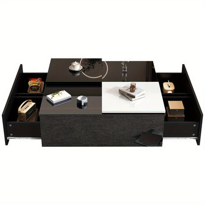 Salontafel – Koffietafel – Bijzettafel – Woonkamertafel – Tafeltje – Hoogglans Zwart – Wit Schuifblad – Compact 75x75x33,5 cm – Draagkracht 30 kg
