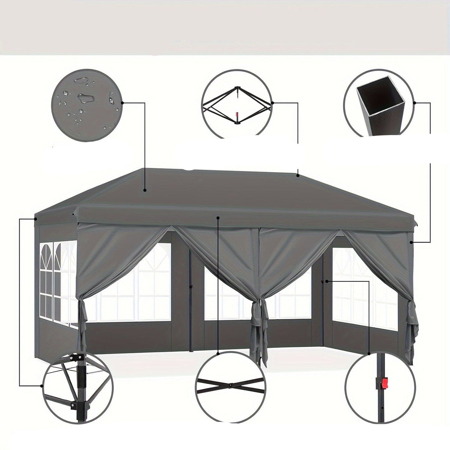 Opvouwbare Partytent – Gazebo – Tuinentent – Evenemententent – 3 X 6 Meter – Stalen Frame – 6 Zijpanelen Met Rits