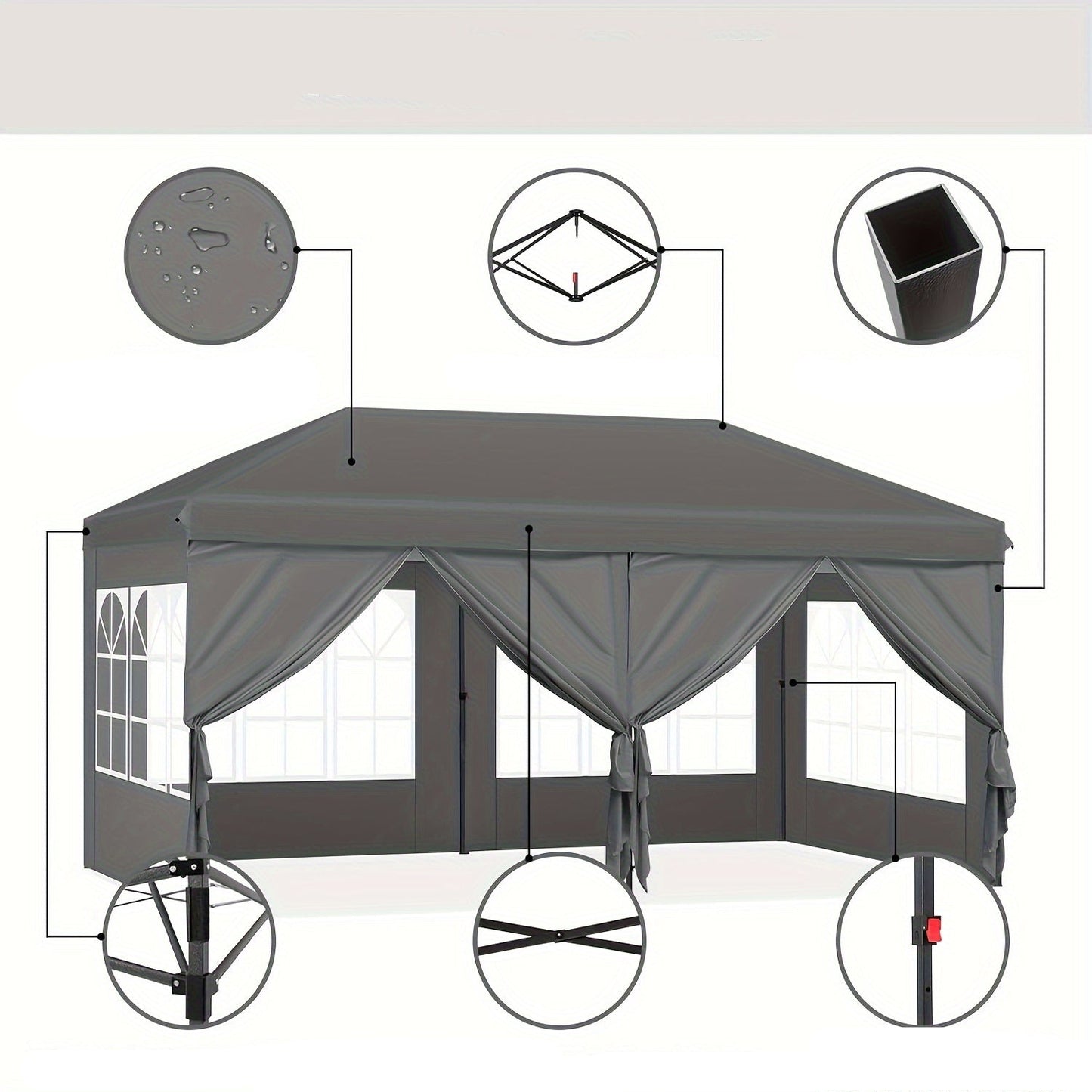 Opklapbare Partytent – Tuin Tent – Evenemententent – Markttent – Kampeertent – 3x6 Meter – Stalen Frame