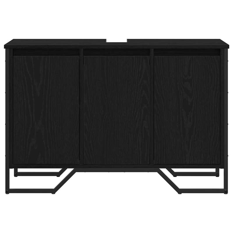 Badkamerkast – Badkamermeubel – Opbergkast – Waskast – Toiletkast – Zwarte Eiken – Compact 91x35x60 cm – MDF en Massief Hout – Wandhangend – Ruimtebesparend