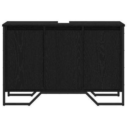 Badkamerkast – Badkamermeubel – Opbergkast – Waskast – Toiletkast – Zwarte Eiken – Compact 91x35x60 cm – MDF en Massief Hout – Wandhangend – Ruimtebesparend