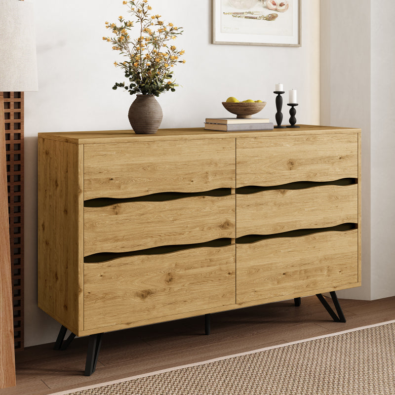 Dressoir – Ladekast – Opbergkast – Buffetkast – Sideboard – 6 Ruime Lades – Houtlook Spaanplaat 120x40x75,5 cm