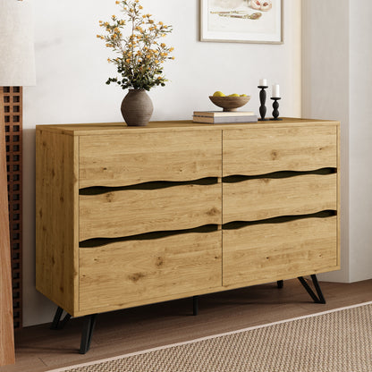 Dressoir – Ladekast – Opbergkast – Buffetkast – Sideboard – 6 Ruime Lades – Houtlook Spaanplaat 120x40x75,5 cm