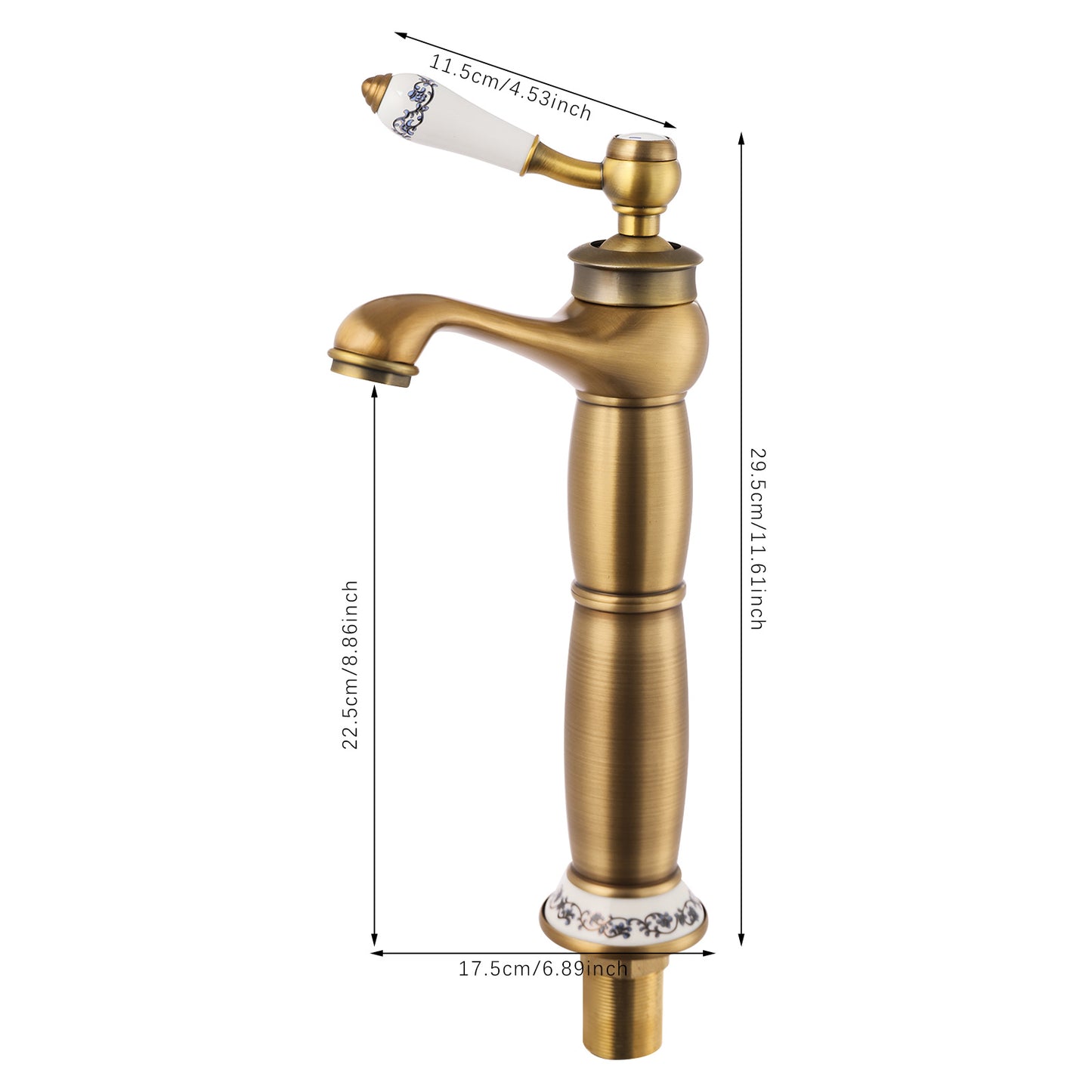 Badkraan – Badmengkraan – Thermostaatkraan – Mengkraan – Vintage Kraan – Gouden Messing Afwerking – Keramisch Hendel – Uitloop 22,5 cm