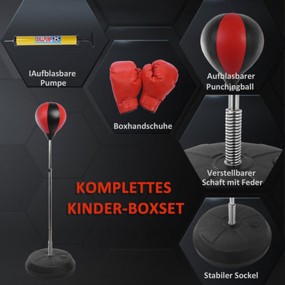 Bokszak – Boksset – Bokszakstandaard – Boksbal – Bokshandschoenen – Verstelbare Hoogte 125-145 cm – Duurzaam PU Kunstleer & Stevige Metalen Veerstaaf