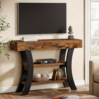 Sidetable – Haltafel – Sofa Tafel – Console Tafel – Wandtafel – 104 cm – 3 Opbergplanken – Rustic Brown – Gebogen Frame