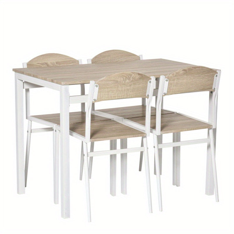 Eettafelset – Eethoek – Keukentafelset – Zitgroep – Eetkamerset – Lichtgrijs – MDF Tafelblad – Metalen Onderstel – Compact Design – 5-delig