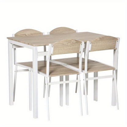 Eettafelset – Eethoek – Keukentafelset – Zitgroep – 5-delig – MDF Houtnerf – Metalen Onderstel – 80x80 cm – Lichtgrijs Wit