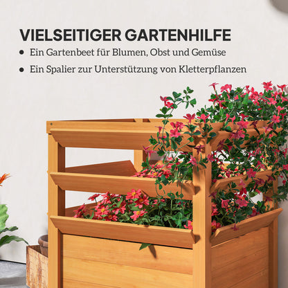 Raised Garden Bed with Trellis, Wooden Planter Box with Climbing Frame, 65 x 65 x 60 cm, Caramel Brown