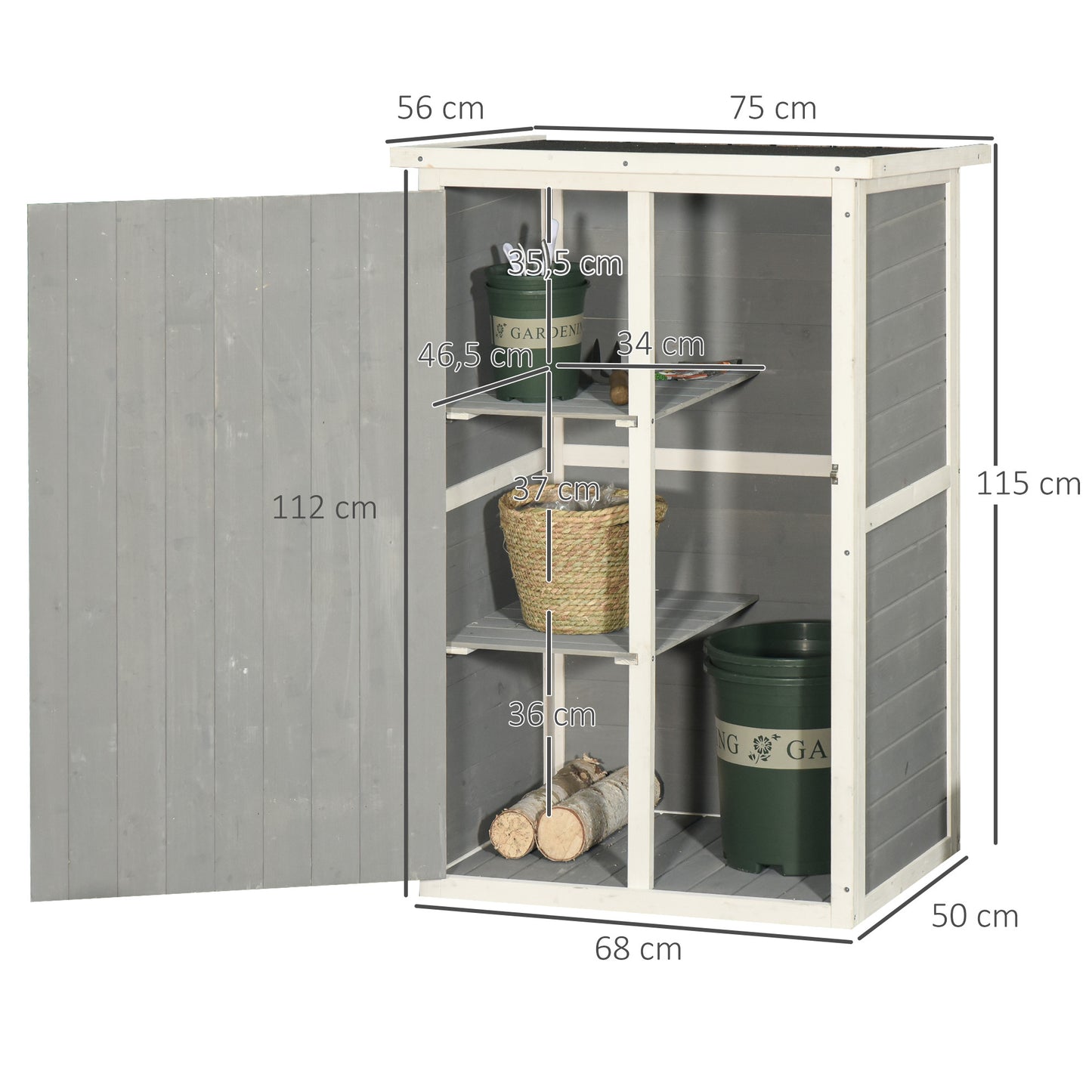 Tuinberging – Tuinhuis – Tuinkast – Gereedschapsschuur – Opbergkast – Vurenhout Met Bitumen Dak – Grote Vergrendelbare Deur Met 2 Planken – Compacte Afmetingen 75x56x115 cm