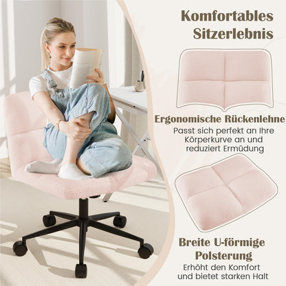 Bureaustoel – Draaistoel – Kantoorstoel – Make-up Stoel – Bureaustoelen Zonder Armleuningen – Hoogteverstelbaar – Kantelfunctie – Breed Zitvlak – Roze