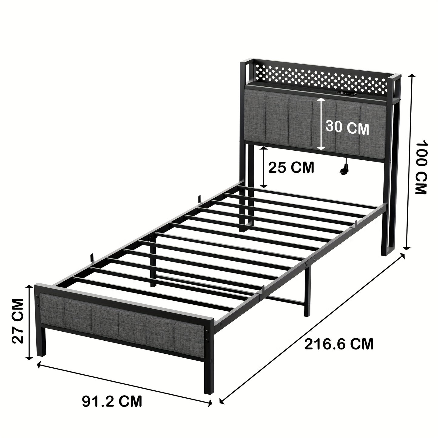 Metal Bed Frame 140 X 200cm, 90 X 200cm, Upholstered Bed Frame with Height Headboard Fabric Bed with Slatted Frame Stable Bed Frame Padded Bed, No Box Spring Required, Metal Bed, Guest Bed, Double Bed Made Of Metal, Easy Asse