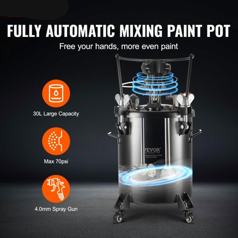 Automatische Verfspuit Drukpot – Verfcontainer – Spuitpot – Verfspuittank – Verfpot – 30 Liter Inhoud – Ingebouwde Roerfunctie – Max 70 PSI