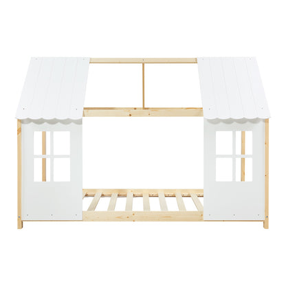 Kinderbed – Huisjesbed – Kinderbedden – Eenpersoonsbed – Speelbed – Massief Hout – Semi-Open Ontwerp – 140x200 cm – Wit