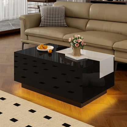 Moderne Salontafel Uittrekbaar – Opbergtafel – Lift-Top Tafel – Opbergmeubel – Zwart-Wit – Ruimtebesparend – Duurzame Constructie